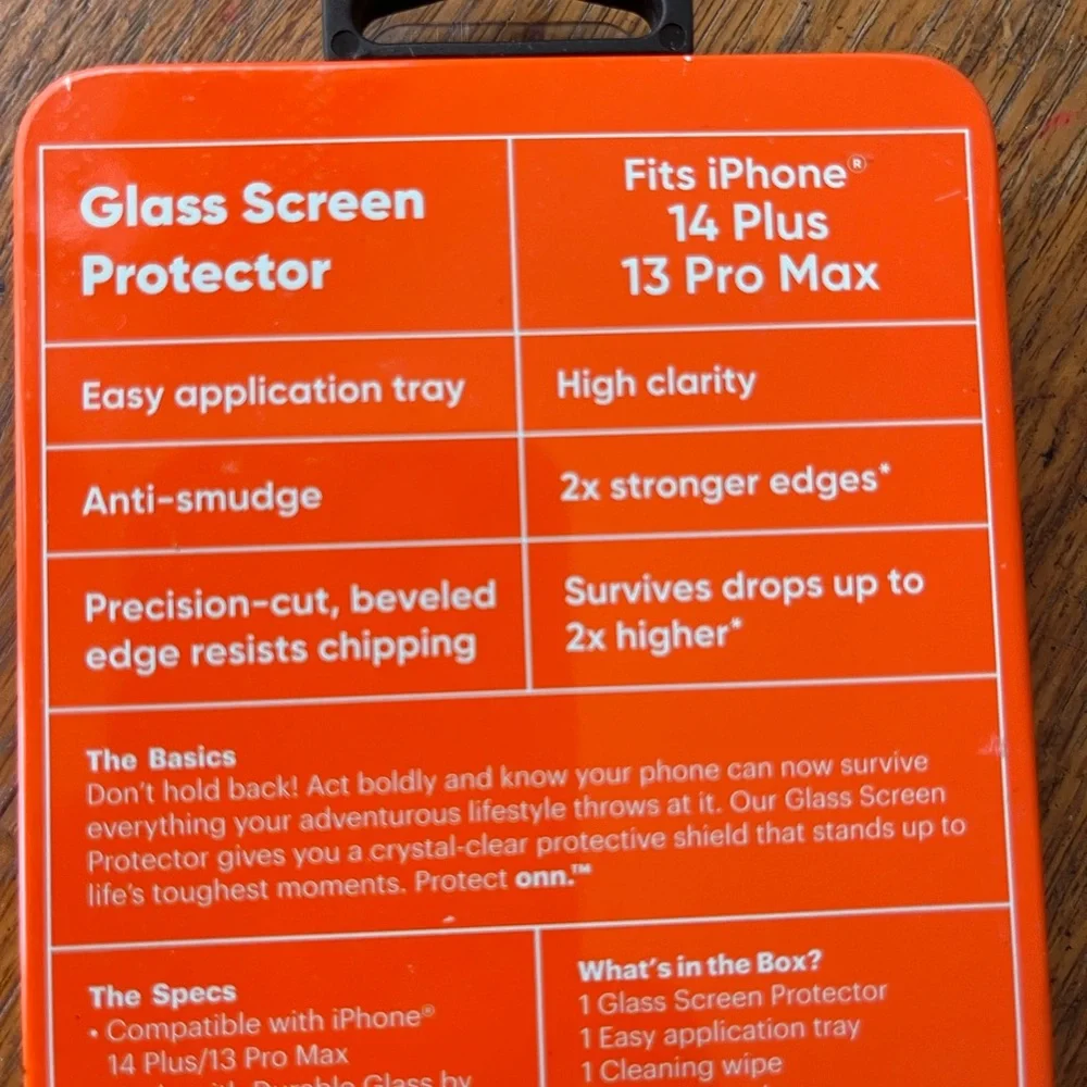 Protect Onn Orange Glass Screen Protector for iPhone 14 Plus and 13 Pro Max